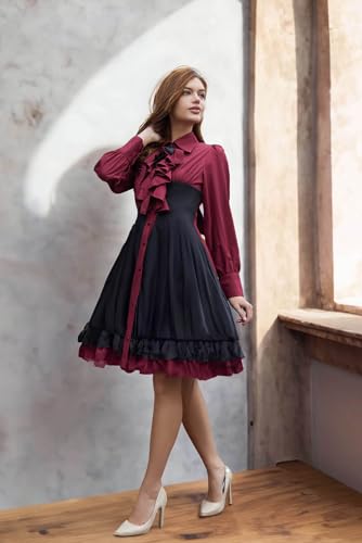 Gothic Black and Red Dress with Bows