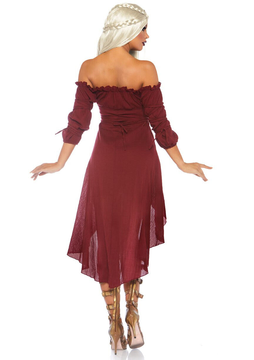 Renaissance Pirate Hi Low Burgundy Cotton Dress