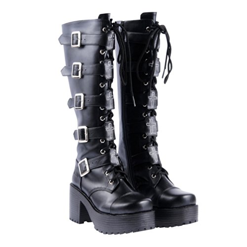 Black Leather Lace Up Gothic Boots