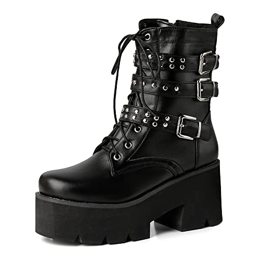 YIYA Black Goth Platform Ankle Boots for Goddesses