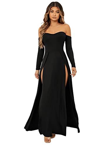 SweatyRocks Women's Black Goddess Off Shoulder Maxi Dress