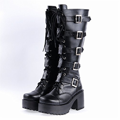 Black Leather Lace Up Gothic Boots