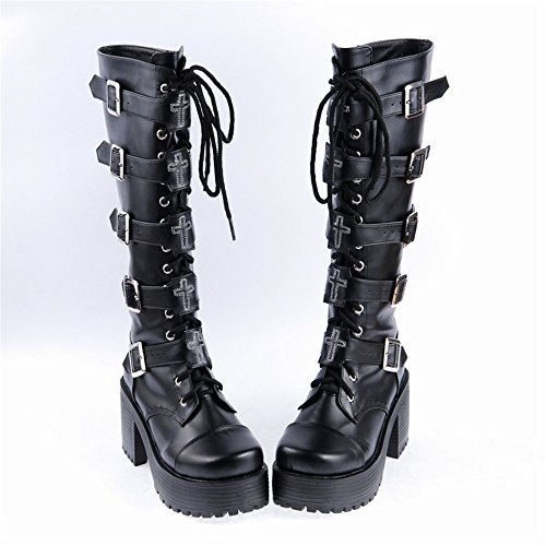 Black Leather Lace Up Gothic Boots
