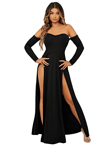 SweatyRocks Women's Black Goddess Off Shoulder Maxi Dress