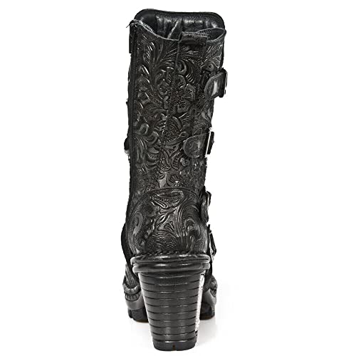 Vintage Floral Black Gothic Rock Punk Leather Calf Boots