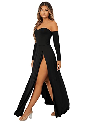 SweatyRocks Women's Black Goddess Off Shoulder Maxi Dress