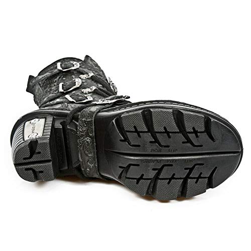 Vintage Floral Black Gothic Rock Punk Leather Calf Boots