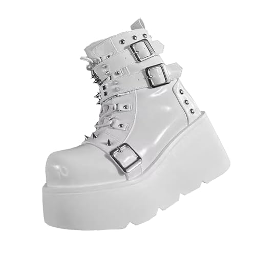 LETCLOCOM Gothic Platform Ankle Booties with Metal Buckle