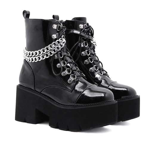 Rui Yue Chunky Platform Boots Lace Up Zip Combat Boots