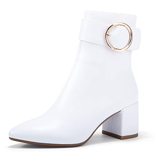 IDIFU Women's Chunky Heel Ankle Boots with Metal Ring Zipper