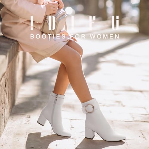 IDIFU Women's Chunky Heel Ankle Boots with Metal Ring Zipper