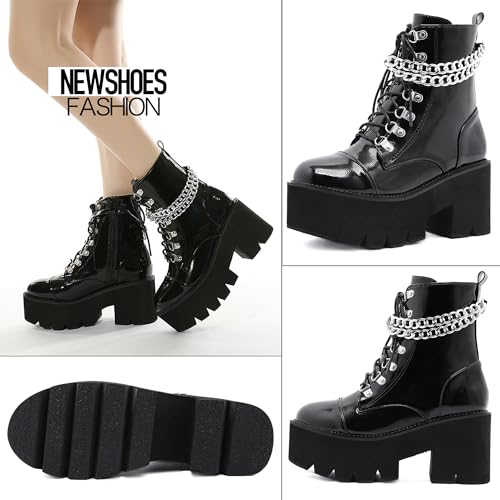 Rui Yue Chunky Platform Boots Lace Up Zip Combat Boots