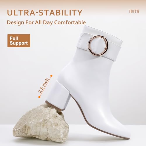 IDIFU Women's Chunky Heel Ankle Boots with Metal Ring Zipper