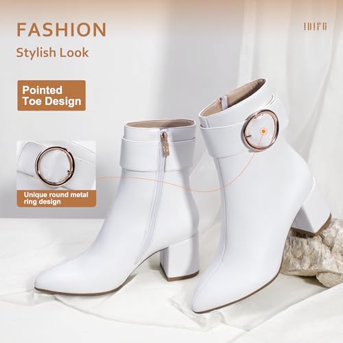 IDIFU Women's Chunky Heel Ankle Boots with Metal Ring Zipper