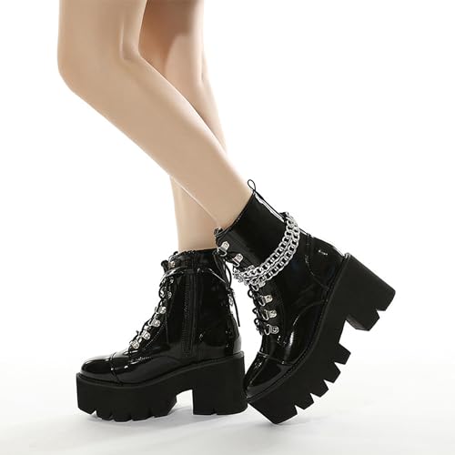 Rui Yue Chunky Platform Boots Lace Up Zip Combat Boots