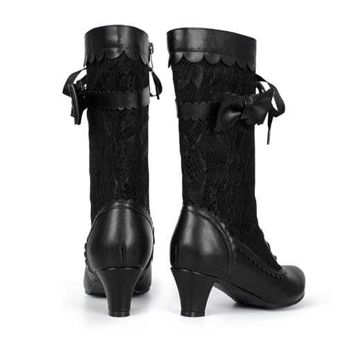 Vintage Victorian Lace-Up Granny Boots for Women - Black