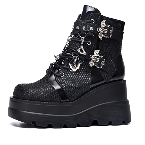 Gothic Bat Zip Lace-Up Platform Ankle Boots