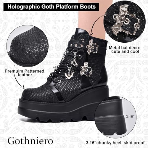 Gothic Bat Zip Lace-Up Platform Ankle Boots