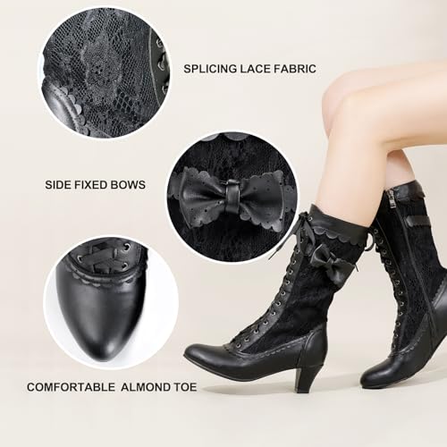 Vintage Victorian Lace-Up Granny Boots for Women - Black