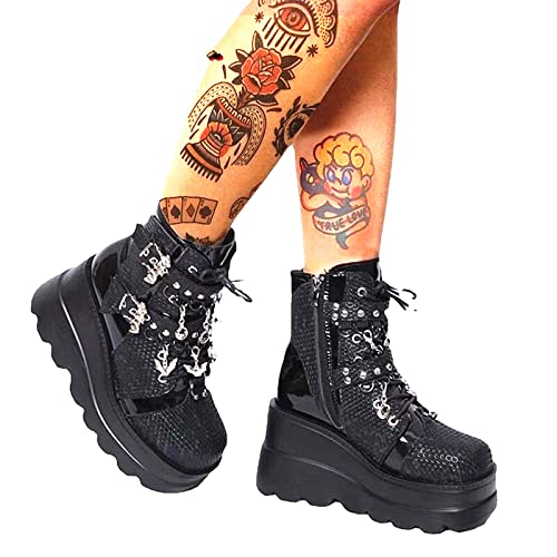 Gothic Bat Zip Lace-Up Platform Ankle Boots