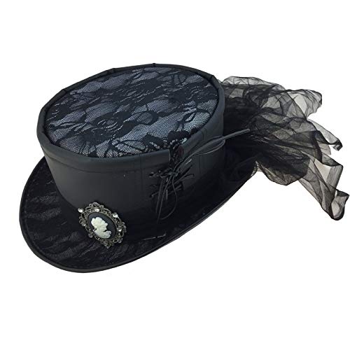 Steampunk Black Leather Hat with Feather