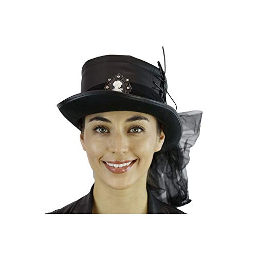 Steampunk Black Leather Hat with Feather