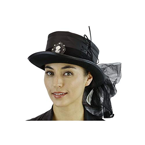 Steampunk Black Leather Hat with Feather