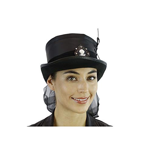 Steampunk Black Leather Hat with Feather