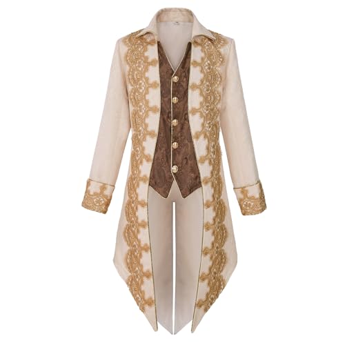Medieval Gothic Men's Tailcoat Jacket with Vintage Embroidery