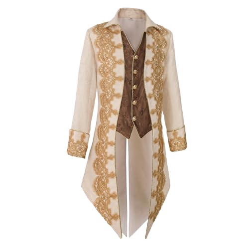 Medieval Gothic Men's Tailcoat Jacket with Vintage Embroidery