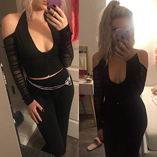 Black Mesh Patchwork Halter Crop Top - Y2K Style