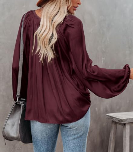 LAMISSCHE Deep V-Neck Chiffon Blouse with Lantern Sleeves