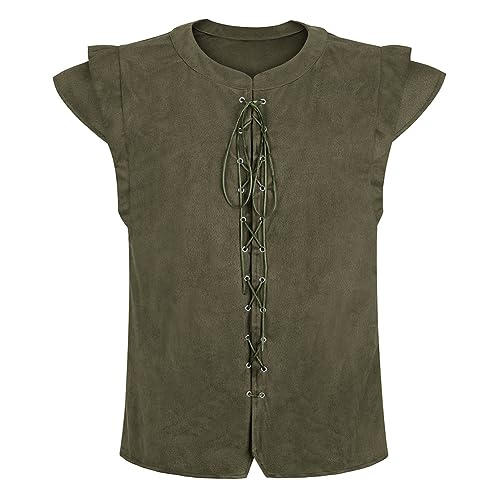 Steampunk Pirate Vest for Men, Army Green XL