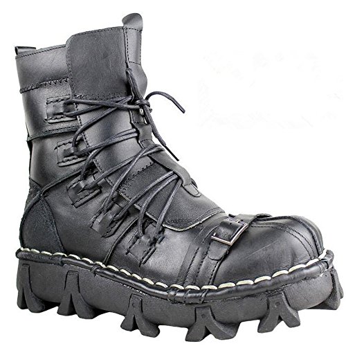 Lorie & Knight Black Leather Military Punk Boots