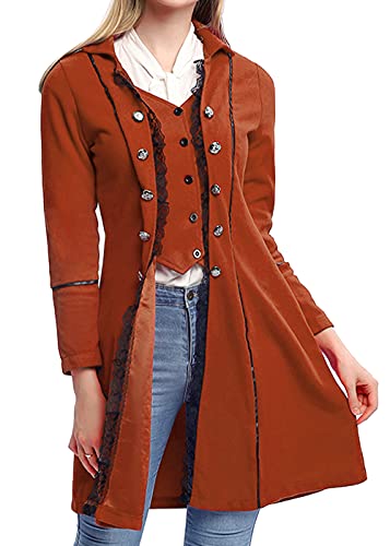 VNVNE Gothic Steampunk Victorian Coat for Women, Brown
