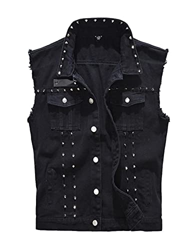 Retro Punk Studded Denim Jeans Vest (Medium)