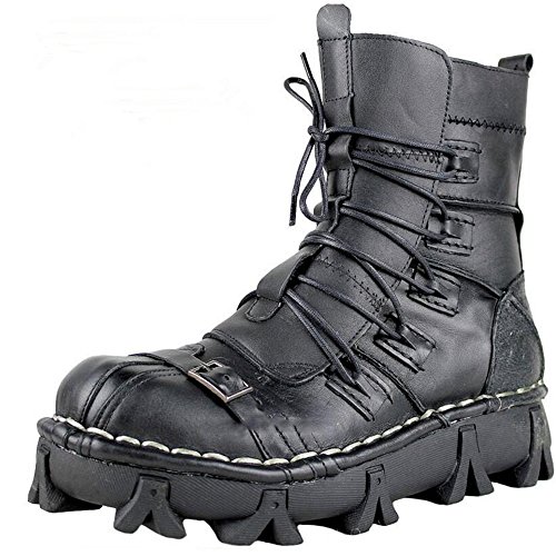 Lorie & Knight Black Leather Military Punk Boots