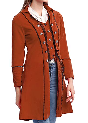 VNVNE Gothic Steampunk Victorian Coat for Women, Brown