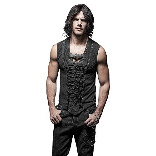 Men's Gothic Leather Cross Strap Black Vest XL