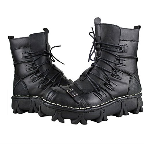 Lorie & Knight Black Leather Military Punk Boots