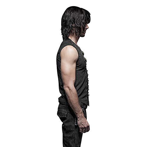 Men's Gothic Leather Cross Strap Black Vest XL