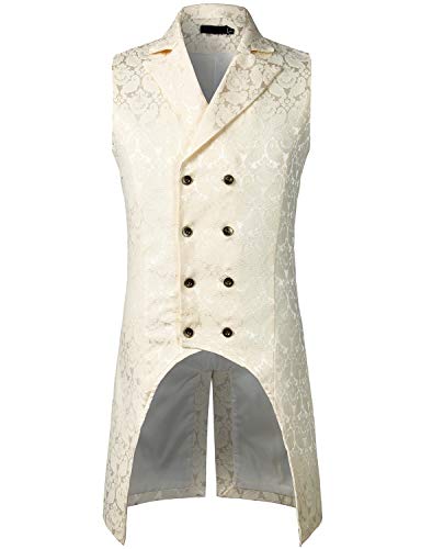 Gothic Steampunk Double Breasted Jacquard Brocade Vest - Cream