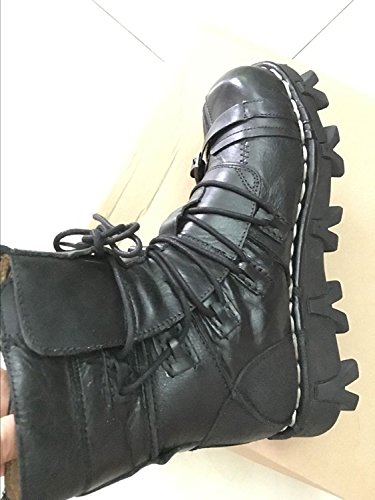 Lorie & Knight Black Leather Military Punk Boots