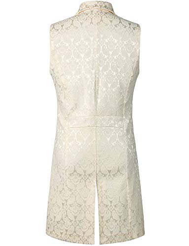 Gothic Steampunk Double Breasted Jacquard Brocade Vest - Cream