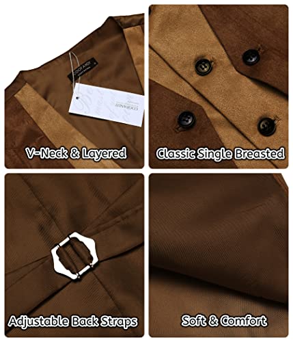 COOFANDY Men's Layered Leather Waistcoat for Fantasy Wear