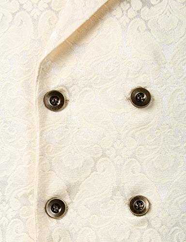 Gothic Steampunk Double Breasted Jacquard Brocade Vest - Cream