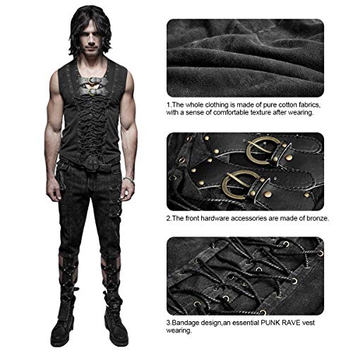 Men's Gothic Leather Cross Strap Black Vest XL
