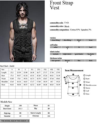 Men's Gothic Leather Cross Strap Black Vest XL