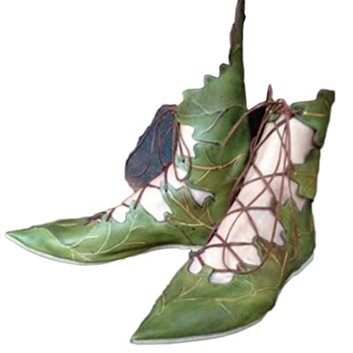 Green Leaf-Shaped Cross-Tied Cosplay Sandal Shoes for Women