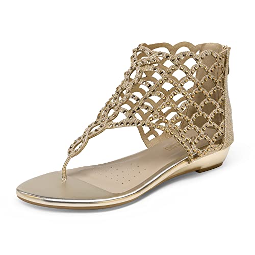 Jewel-08 Rhinestone Ankle High Sandals - Gold